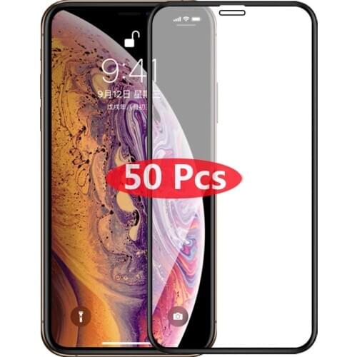 50Pcs Full Cover Tempered Glass For iPhone 11 Pro Max X XS Max XR 6 6s 7 8 Plus SE 2020 5S 5C Screen Protector Protective Glass