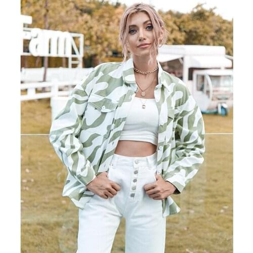 FNOCE 2021 new spring womens jeans jackets fashion trends all-match print long sleeve loose slim denim coats overcoats