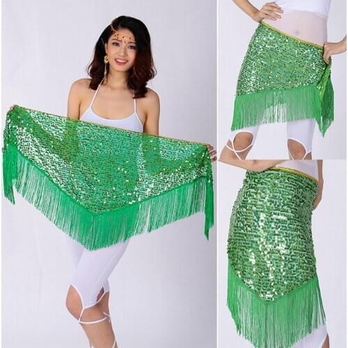 Women Indian Dance Clothes Waist Chain Sequin Tassel Belly Dance Hip Scraf For Performance Adult Training Costumes