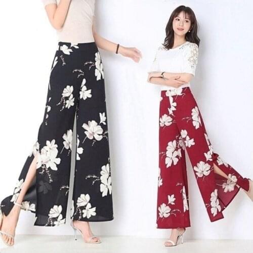 2021 Summer Women Wide Leg Pants Casual Plus Size Elastic High Waist Beach Pants Printed Ankle-Length Women Trousers Y833