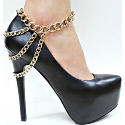 Ins Woman Metal High-heeled Shoes Anklet Accessories Charm Fashion Trendy Geometry Chain Party