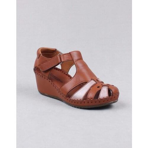 Womens Casual Shoes Genuine Leather Brown Open-Toe Wedge Heel Orthopedic Comfort Daily Shoes