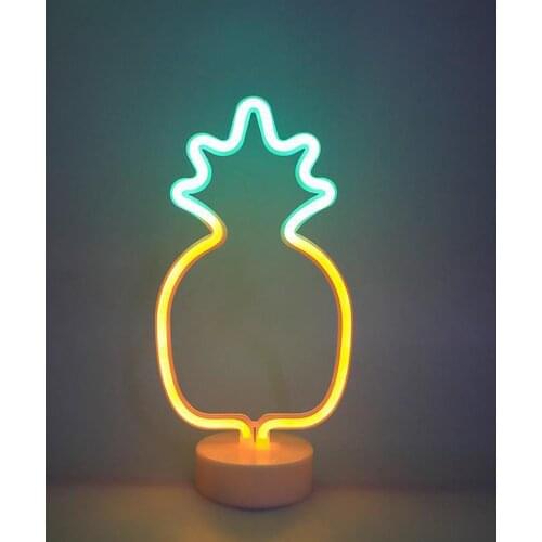 LED Pineapple Neon Light Night Lights Long Service Life Decoration Battery Power Cute And Fashionable With Base USB Lamp