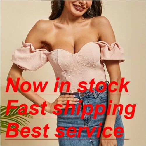 Womens Sexy Off Shoulder Crop Top Blouse Casual Female Solid Color Square Neck Puff Sleeve Tube Tees