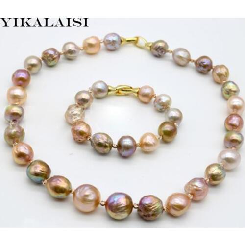 YIKALAISI 2017 100%Natural Baroque Pearl Jewelry Necklace Bracelet 10-12 MM Pearl 925 sterling silver jewelry For Women