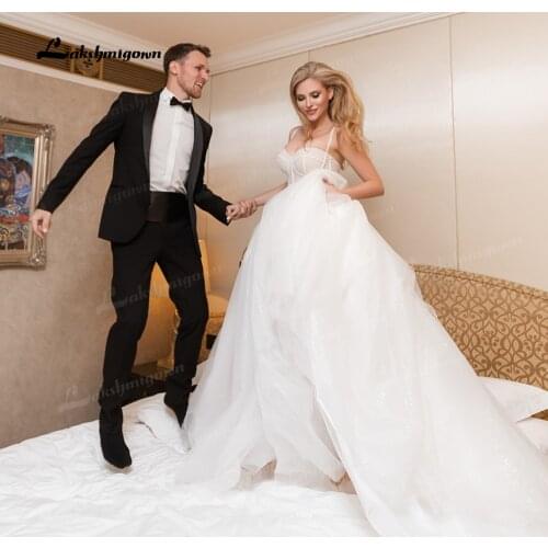 Sexy Boho Wedding Dresses Spaghetti Straps Detachable Puff Sleeves Beach Bride Dress Princess Wedding Gowns vestido de novia