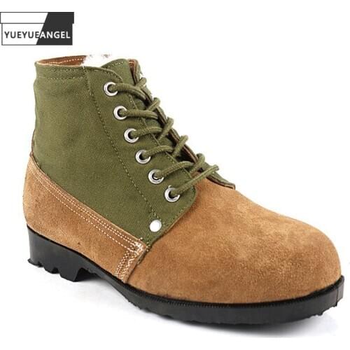 Winter Cold Protection Work Boots Mens Thick Warm Wool Lining Ankle Boots Vintage Mixed Colors Lace Up Cow Suede High Top Shoes