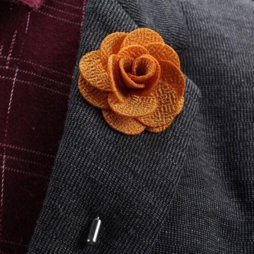 1Pc Men Boutonniere Fabric Yarn Pin Brooch Fashion Flower Lapel Pin Suit Button Stick Flower Brooches For Wedding