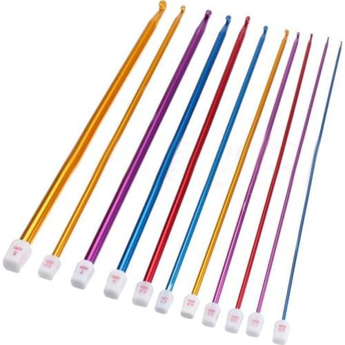 GTBL 11pcs 27cm Multicolour Aluminum Tunisian Afghan Crochet Hook Knit Needles 2-8mm