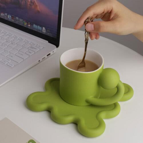 Creative Ceramic Planet Handle Mug and Plate Set Silver Blue Green Yellow Drinkware Korean Stylish Coffee or Tea Cup Saucer Gift