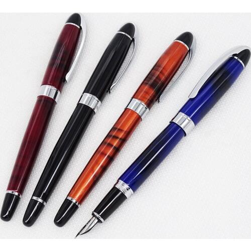 4PCS Baoer Metal 517 Vintage Fountain Pen with Silver Clip Iridium Medium Nib Beautiful Pattern Writing Set for Office Business