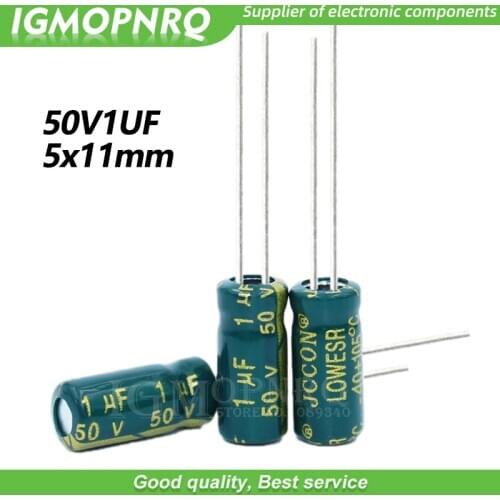 50PCS 50V1UF 5*11mm igmopnrq Aluminum electrolytic capacitor high frequent low impedance 5x11mm