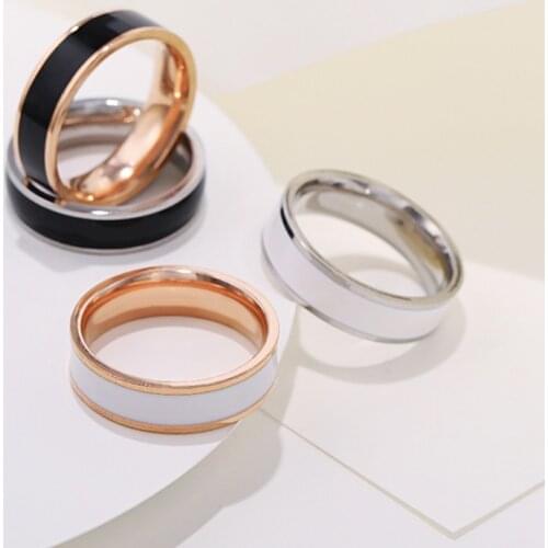 6mm Women Simple Enamel Rings for Women Gold Silver Color Stainless Steel Ring for Men Unisex Jewelry for Party Gift WC034