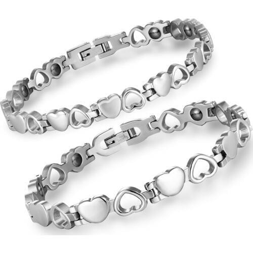Fashion Healthy Energy Bracelet Hearted Design Stainless Steel Health Care Magnetic Silver Bracelet Hand Chain For Couple