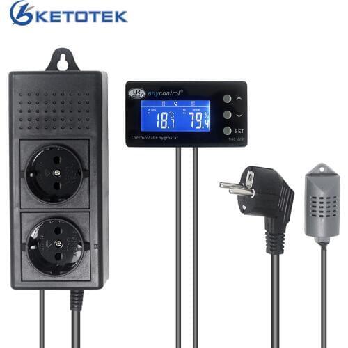 110V 220V AC EU UK US Digital Thermostat Hygromstat THC-220 Temperature Humidity Controller Heat Cool output Humi Dehumi Output