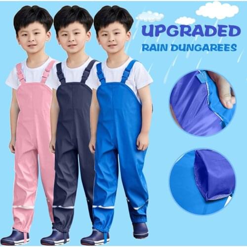Baby Boy Girl Rain Dungarees Waterproof Mud Jumpsuit Clothes With Lining Toddler Kids Overalls Impenetrable Rainwear Outdoor