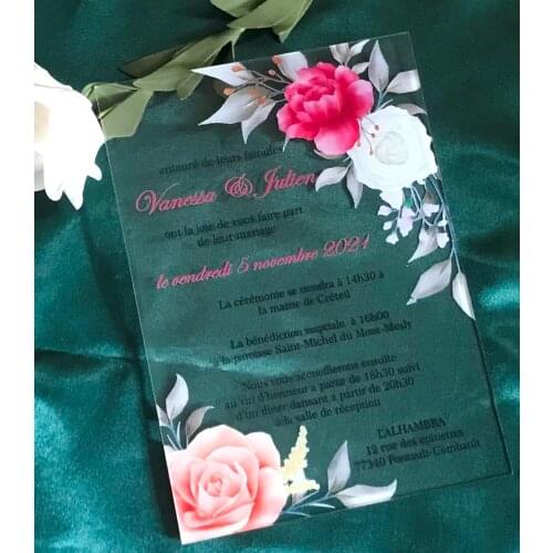 Custom Acrylic Wedding Invitation, 10pcs Acrylic Invites,Acrylic Invitation,Peony, Rose Blush,White,Acrylic Quinceane Invitation