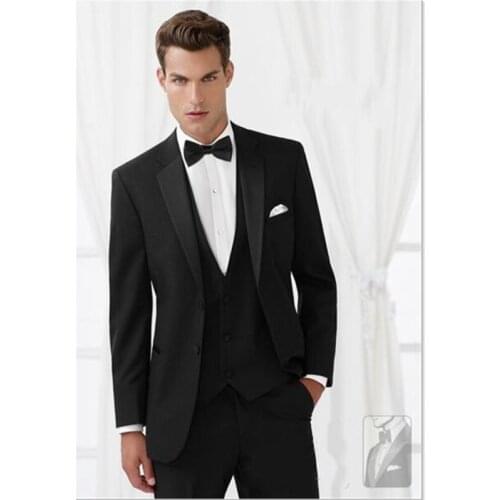 Custom Mens Suit Groom Tuxedo Groomsmen Black Wedding/dinner/evening Suits Best Man Bridegroom (jacket+pants+tie+vest)