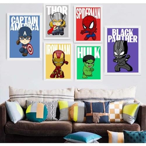Marvel Avengers Cartoon Art Canvas Paintings Super Hero Iron Man Spiderman Poster and Print Wall Art Picture Home Decoration