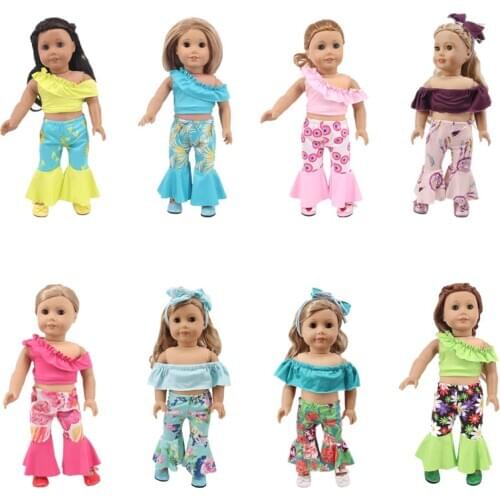 Fashion Print Off-Shoulder Jumpsuit For 18 Inch American&43Cm Baby New Born Doll Our Generation , For Baby Festival Gifts