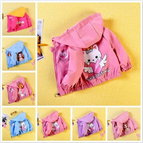 Girls Jacket Spring Kids Coat Korea Baby Cartoon Pink Clothes Customs Hooded Outerwear Windbreaker Jackets Causal Boys Autumn