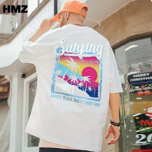 HMZ 2021 Summer New Fashion T-Shirt Men Brand Design Coconut tree Printing O-Neck Casual Tops Short sleeve T-Shirt For Men