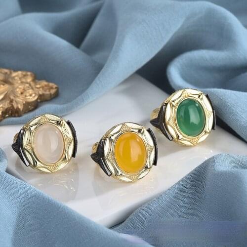 Fashion New Style Green / White / Yellow Gem Ring Gold Plated Opening Adjustable Ring Mens Domineering Jewelry Cocktail Ring