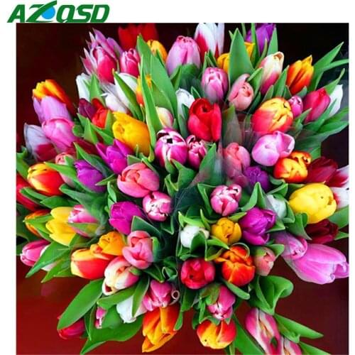 AZQSD Diamond Art Painting Kits Tulip Picture Of Rhinestones DIY Diamond Embroidery Flower Mosaic Home Decor Needlework
