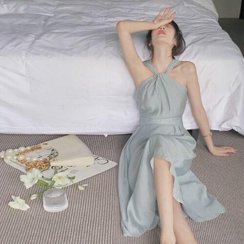 2021 News Dress Womens Wear Female Summer Fashion Halter High Waist Lady Clothes Sweet Party Popular Mid-Calf Dress