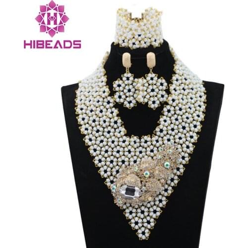 New White Beads Women Jewelry Necklace Set Chunky Costume Bridal African Jewelry Set Statement Jewellery Free Ship WD356