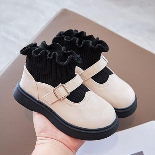 New Girls Lace Paint Leather Shoes 2021 Autumn Girls Western Style Princess Shoes for Children Ruffle Sweet Warm Fashion 26-36