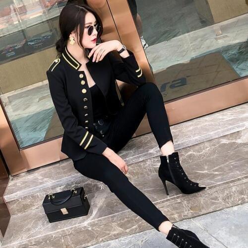 2018 Autumn fashion new womens jacket coat Slim short military uniform tunic outwear female metal single-breasted jacket L1202