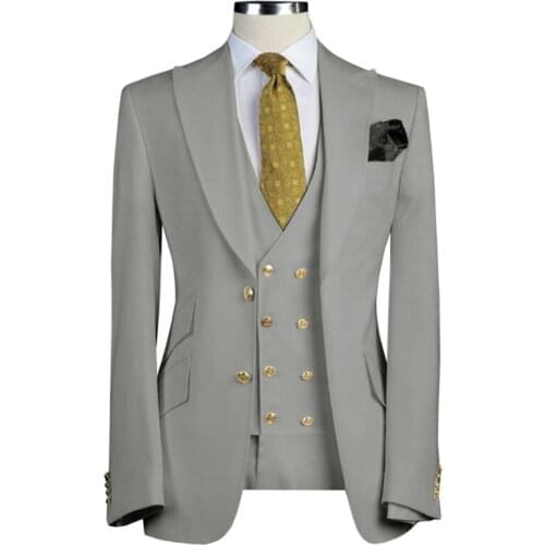 3 Piece Slim Fit Business Suits for Men Peaked Lapel Groom Tuxedo Fashion Jacket with Pants Double Breasted Vent Wedding Costume
