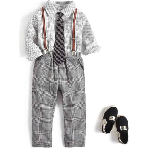 Boys Clothes Spring Autumn Fashion Baby Suit British Wind Childrens Suits Gentleman Long Sleeve Tie Shirt Pants Kids Suit