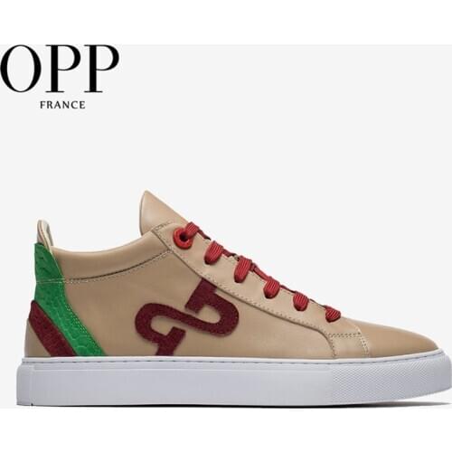 OPP Mens Shoes High Top Breathable Lace-up Boots Leather Mixed Color Shoes Street Style Casual Mens Skate Shoes