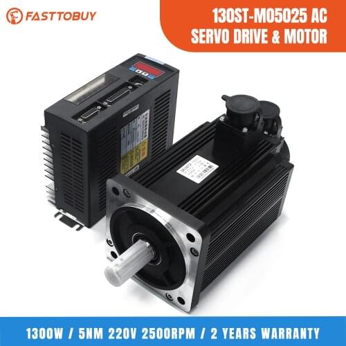 1.3kw 130mm CNC AC Servo Motor+Driver Kit NEMA52 5Nm 220v 2500r/min 130ST-M05025 with Free Cable 2 Years Warranty