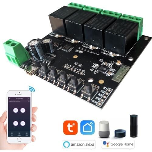 4CH WiFi Switch Tuya Smart Life Remote Control Wireless Smart Switch Modul DIY 4 Gang Relay Voice Control with Alexa Google Home