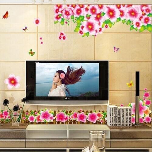 Romantic Warm Wedding Room Wall Stickers Bedroom Decoration Fence Safflower Skirting Line Vinyl Decals Removable PVC Wallpaper