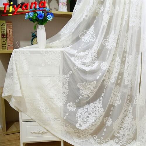 Luxury Northern Europe White Crown Jacquard Tulle Curtains for Living Room Modern Sheer Yarn for Balcony X-HM169#30