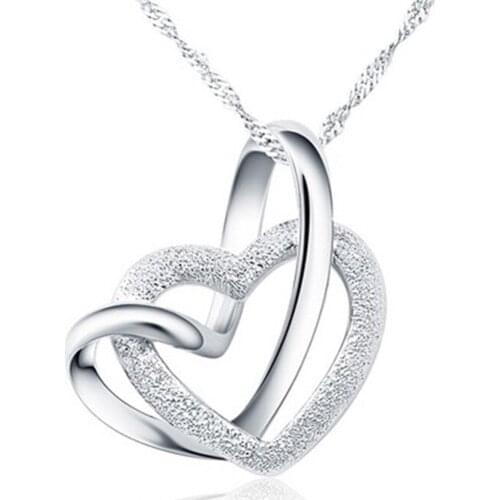 Silver plated double heart pendant necklace collarbone Elegant lady Necklace
