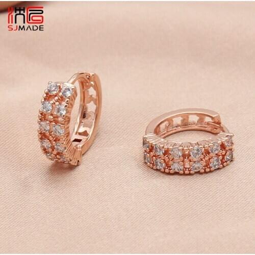 SJMADE 2019 Korean Fashion Cubic Zirconia Dangle Earrings 585 Rose Gold Stud Earrings For Women Wedding Jewelry Girls Fine Gifts