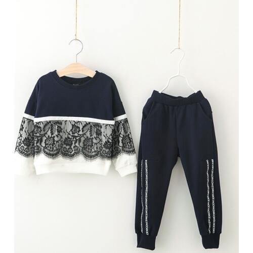 Childrens Two Pieces clothing Sets Lace Sweatshirt+long Trousers Girls Tracksuit Autumn Sport Suit for Girls Clothes 3-10 Years