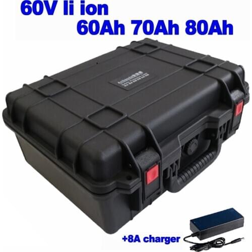 60V 60ah 70ah 80ah Waterproof Lithium Li Ion Battery Pack lawn mower sightseeing car AGV forklift tricycle golf car +8A charger