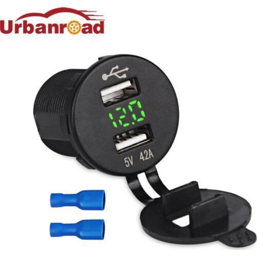 Urbanroad Motorbike 4.2A 12v USB Socket Car Charger Dashboard Waterproof Car Motorcycle USB Socket Voltmeter 12-24v 5 Colors