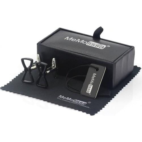 MeMolissa Display Box Cufflinks Cute Black Bowknot Shape Cufflinks Cuff Links Mens Wedding Cufflinks Free Tag & Wipe Cloth