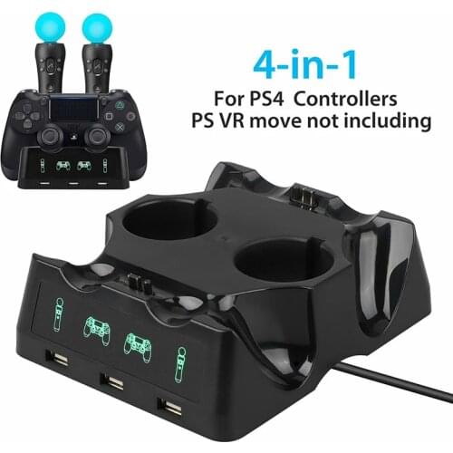 New 4 in 1 Controller Charging Dock Station Stand for Playstation PS4 PSVR VR Move quadcharger For PS4 Games Accessories