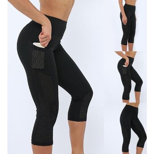 Woman Pants Sports Fitness Leggings For Fitness Side Pocket Mobile Phone Mesh Sports Suit Cropped Sweatpants Women Yoga Pants