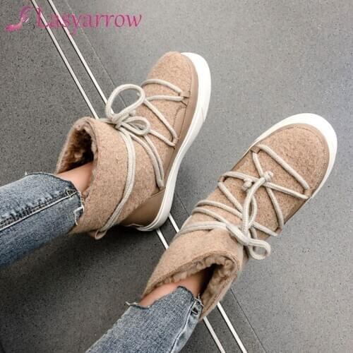 Lace-up Rubber Platform Short Boots for Women Flats Round Toe Suede Ankle Boots for Women 2019 Warm Winter Snow Boots for Women