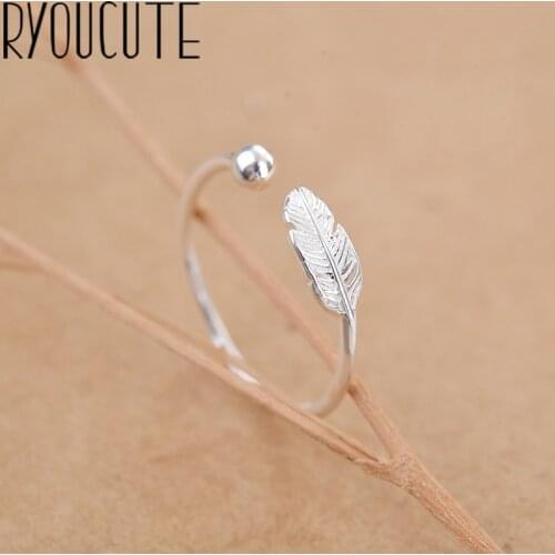 Simple Silver Color Feather Rings for Women Bijoux Gift Female Adjustable Size Finger Rings Anillos Wholesale