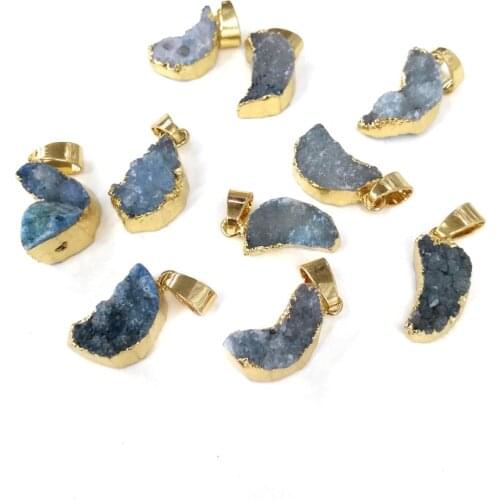 2020 Natural Stone Pendants Moon Shape Agated Charms for Jewelry Making Necklace Accessories Gift for Women Size 10x23mm